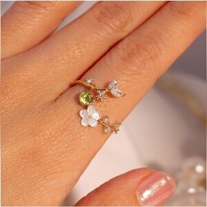 November Birthstone Topaz Gold Mother Of Pearl Sakura Flower Ring One Size